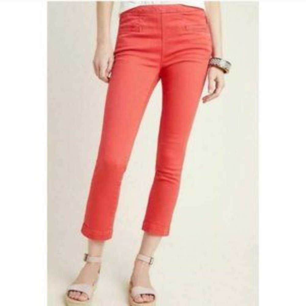 Anthro | Pilcro & The Letterpress | High Rise Coral Crop Denim Jegging Legging